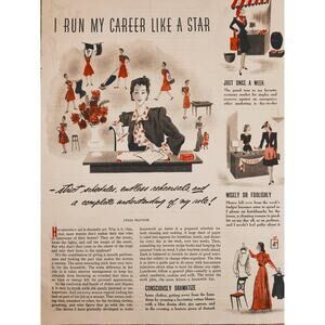 1944 "I Run My Career‎ Like a Star" Working Woman at Desk - Vtg Print Article